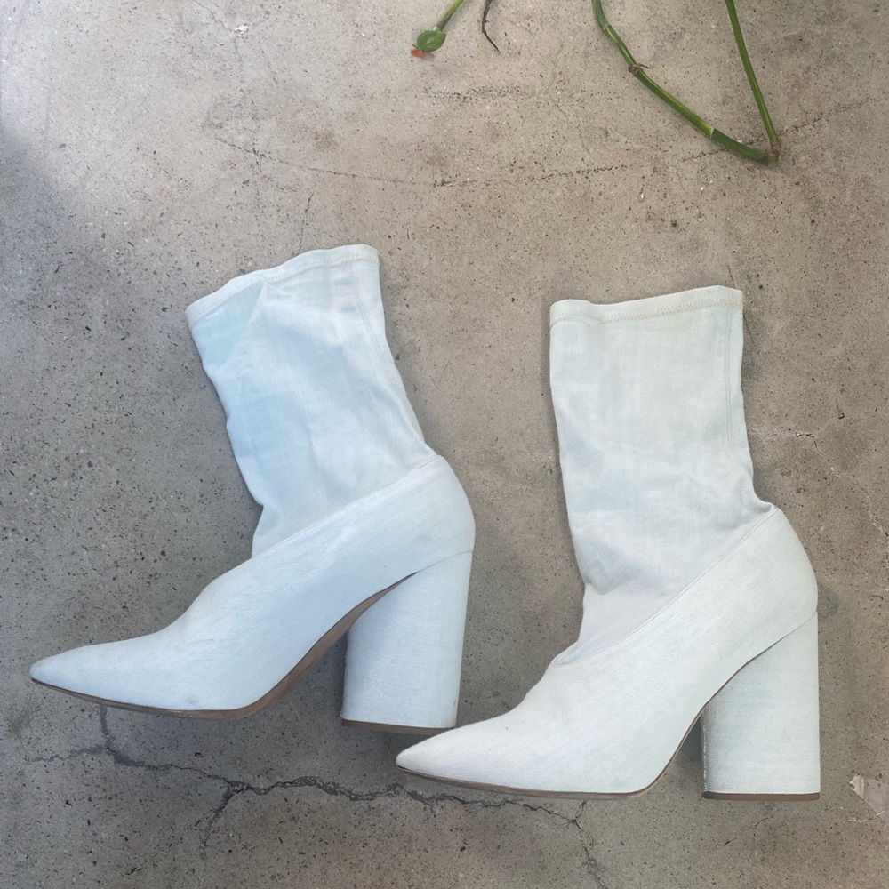 Yeezy Season 4 Bleached Denim stretch Ankle Boots